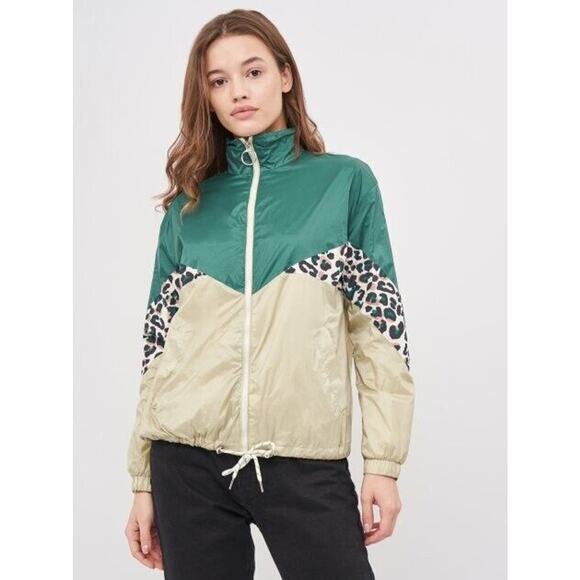 Bershka Lightweight Jacket Womens M Medium Leopard Colorblock Windbreaker *READ - Picture 1 of 13